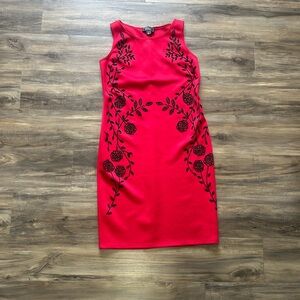 Red midi dress with black beading